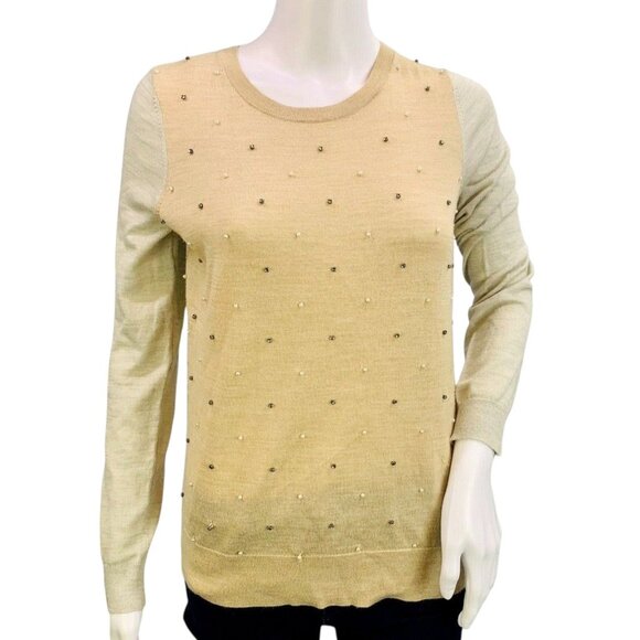 Ann Taylor LOFT Womens Wool Blend Sweater Gem Pearl Embellished Size M - Picture 2 of 12